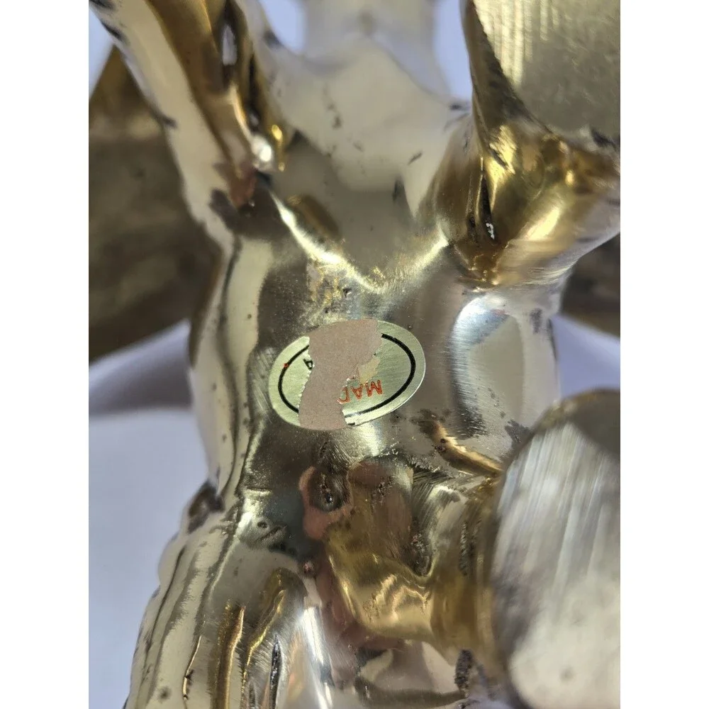 Vintage Solid Brass Elephant Figurine Raised Trunk India 9